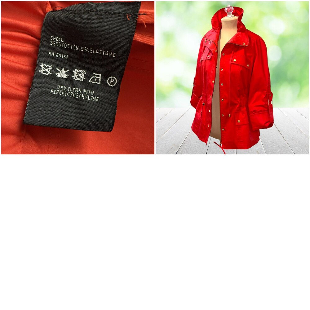CARLISLE Utility Jacket Anorak Full Zip Gold Snaps Roll Tab Tomato Red Sz 8 - Picture 16 of 16